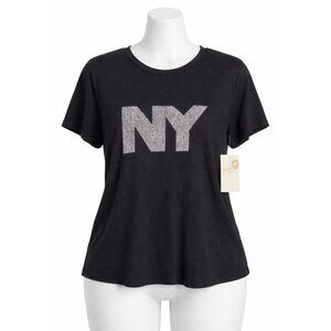Free Kisses NY Rhinestone Graphic Ribbed Tee Black Plus Size 1X NWT